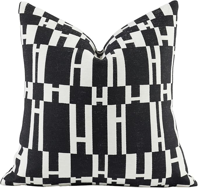New 18x18'' inches Throw Pillow Cushion Covers - White H Letter Black Color Chenille Jacquard Embroidery Luxury Modern Style Couch Sofa Bed Pillow Cover for Living Room Bedroom
