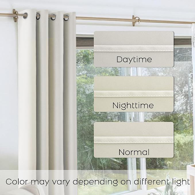 KOUFALL 60 Inches Long Cream Beige Off White Ivory Bay Window Curtains Drapes 2 Panels,60% Blackout Sound Dampening for Living Room Bedroom, Dining Room Windows