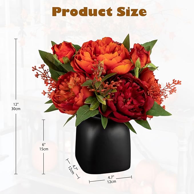 Fall Flowers in Vase Fall Table Centerpiece Faux Floral Arrangements Centerpiece Autumn Artificial Flowers with Vase Fall Flower Centerpieces for Tables Orange Silk Flowers Arrangement in Vase