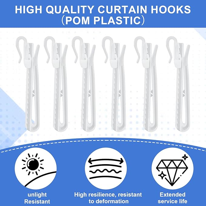 80 Pcs Plastic Curtain Hooks Adjustable Pinch Pleat Hook Ratchet Mechanism Pinch Pleat Design Drapes Clips for Drapes Window Door and Shower Curtains