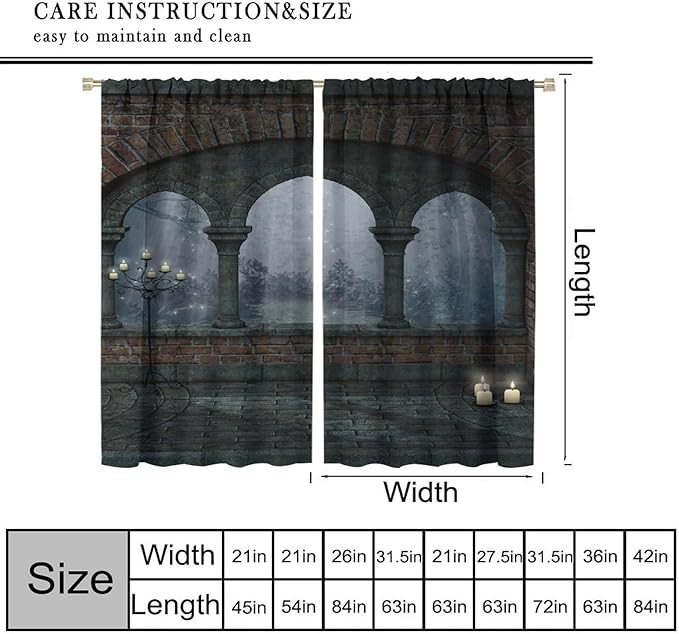 Gothic Mid Century Blackout Curtains, Vintage Medieval Night Old Arch Candles Window Drapes, for Living Room Bedroom 21(W)*45(L) 2 Panels