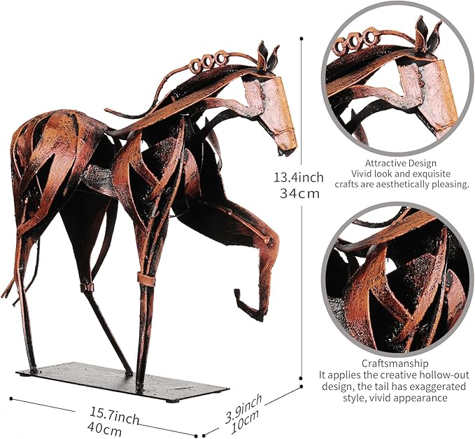 Metal Horse Statue Decor, Handmade Strong Modern Horse Sculpture Handicraft, Rustic Metal Statue Decorations Gift for Home Office Desk Figurine (Pearl Brown)