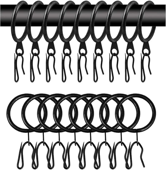 60 Pcs Metal Curtain Rings with Eyelet & Drapery Hooks, 30 mm Internal Diameter, Black