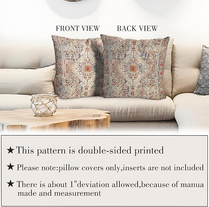 Boho Throw Pillow Covers 26x26 inch Set of 2,Boho Vintage Carpet Pattern Antique Ethnic Decor Double Sided Pattern Cushion Cover Soft Pillow Case Living Sofa Room Bed Square Pillow Cover