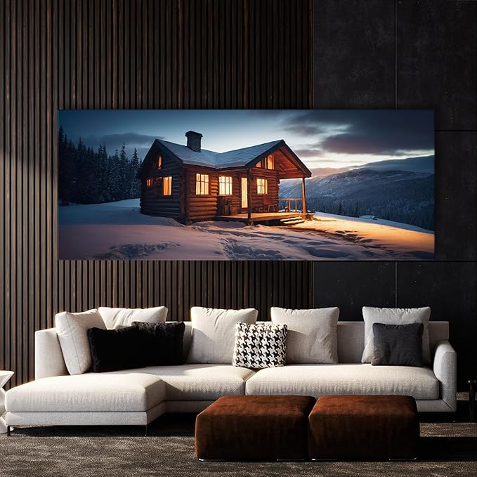 Sense Canvas Scandinavian Cabin Glow 72 Canvas Art - Home Decor Wall Art Print Poster Painting Medium 30x12 / 1.5"