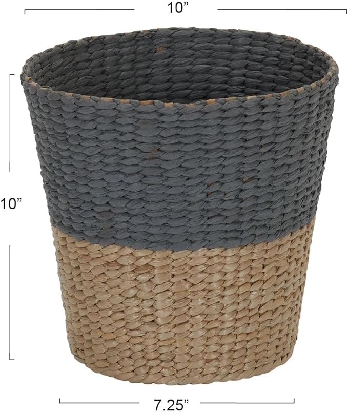 Household Essentials Wicker Waste Basket, 2-tone Hyacinth Waste Bin for Bathroom, Bedroom, Office