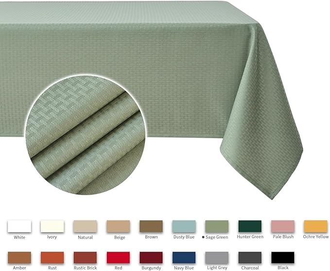 maxmill Rectangle Tablecloth Weaved Texture Design Water Resistant Wrinkle Free Spill-Proof, Soft Table Cloth for Dining Room Decoration, Banquet Parties Holiday Dinner, 52 x 84 Inch Sage Green