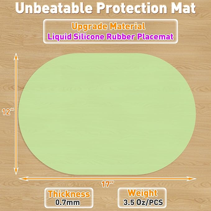 Oval Silicone Placemat Set of 4,Heat Resistant Placemats, Silicone Table Mats,Non-Slip Dining Mat for Home,Waterproof Easy Clean Kids Placemats,17"x12" LSR Translucent (4Pcs, Green)