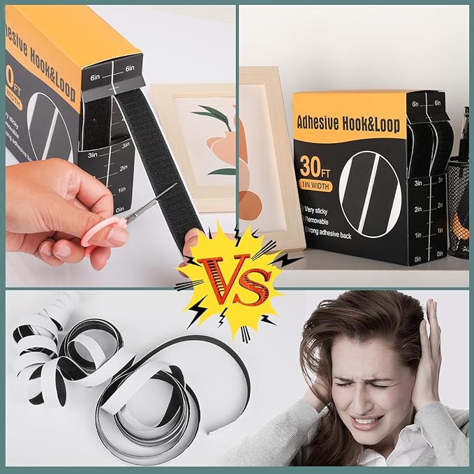 Navona 2 Boxes Heavy Duty Hook and Loop Strips with Adhesive, 60Ft Total x 1 Inch Hook and Loop Tape with Backing for Home, Office, School, and Crafting Projects, Black