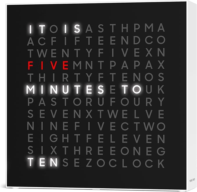 Sharper Image® LED Word Clock Pro with Dimmable Light, 9.45" Modern Design, & Red 5-Minute Alerts| Electronic Accent Wall & Desk Clock| Contemporary Home & Office Decor| Housewarming Gift