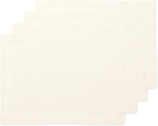 Solino Home Linen Ivory Placemats Set of 4-100% Pure Linen Placemats 14 x 19 Inch for Christmas, Holiday, New Year - Fete