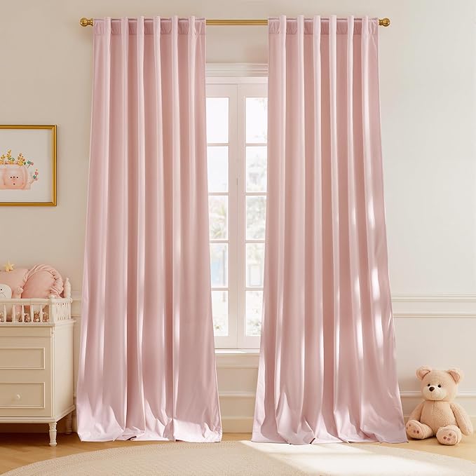 StangH Dusty Pink Velvet Curtains 52x108 Inches - Luxury Room Darkening Thermal Insulated Window Drapes for Bedroom, Living Room & Home Theater, Super Soft with Rod Pocket & Back Tab, 2 Panels