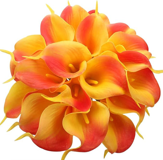 Duovlo 20pcs Calla Lily Bridal Wedding Bouquet Lataex Real Touch Artificial Flower Home Party Decor (Sunset)