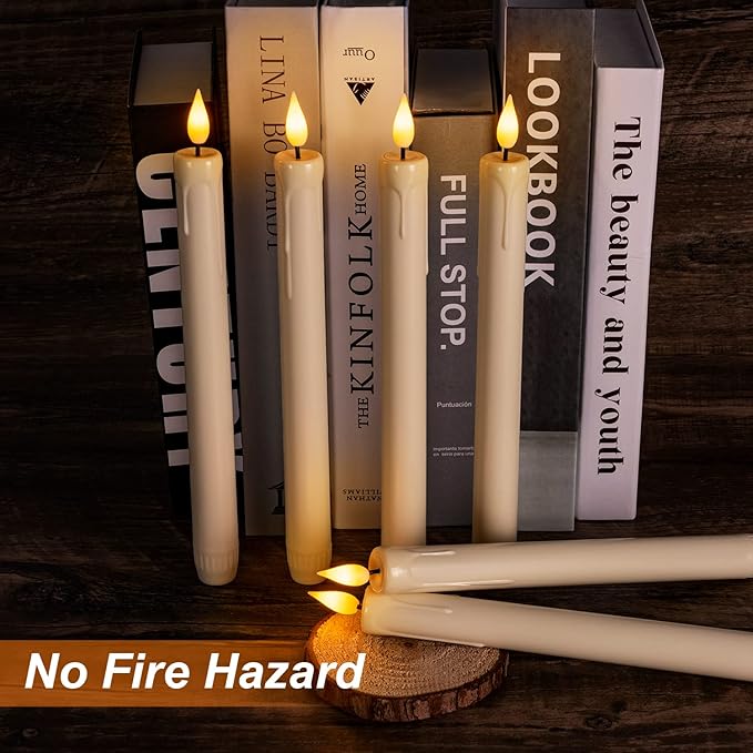 Homemory 24 Pcs Flameless Taper Candles with Remote, Timer, Dimmer, Plastic Battery Operated CandleSticks, Ivory Led Window Candles with Flickering Light, 9.6 Inches for Halloween Christmas Decoration