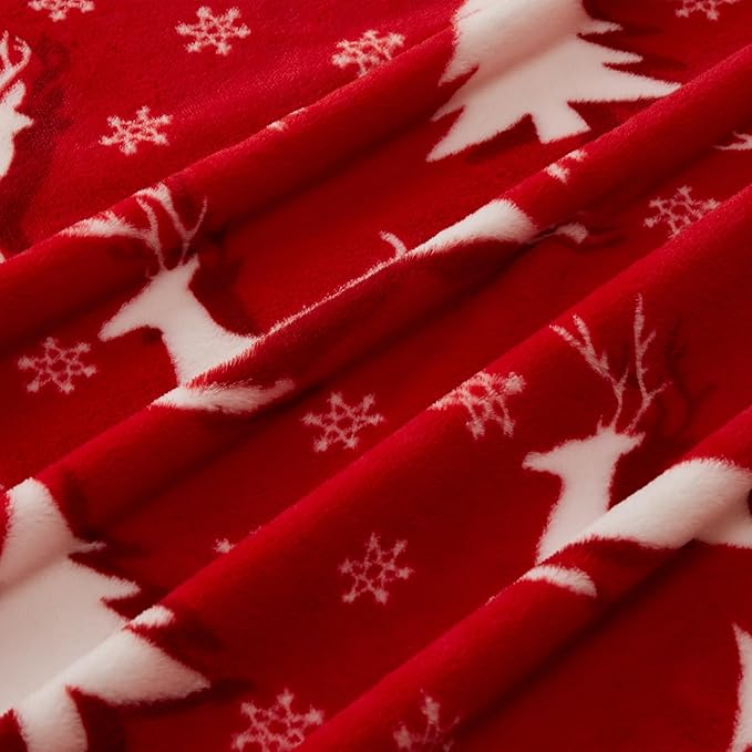COOVA Christmas Faux Rabbit Fur & Flannel Throw Blanket 50x60 Inch - Festive Luxury Soft & Cozy, Perfect for Holiday Decor, Bed, Sofa, Couch, Elk Pattern,Red