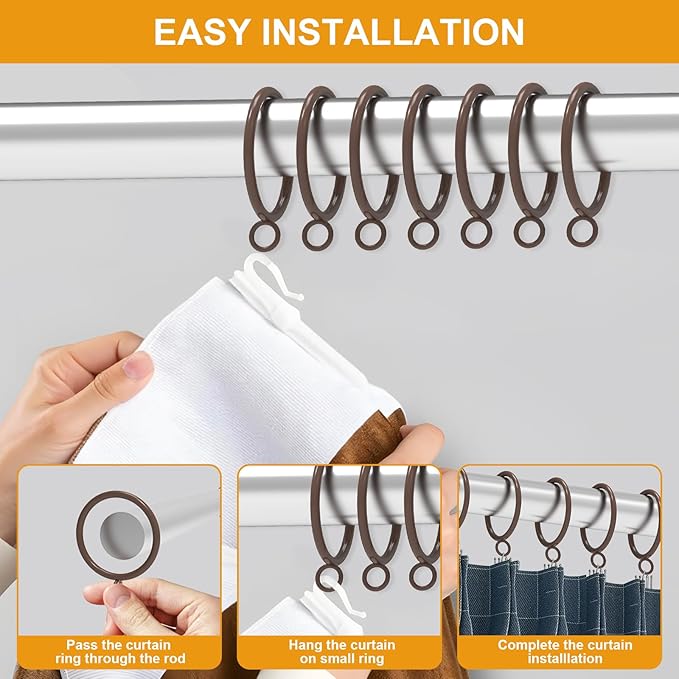 42 PCS Curtain Rings, 1.5 Inch Cocoa Tone Metal Curtain Drape Sliding Eyelet Rings-Hanging Rings for Curtains and Rods, Fits Up to 1 1/4-Inch Rod(Clips Not Included)