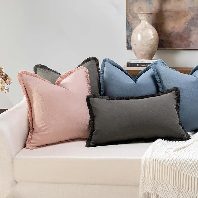 ZWJD Pillow Covers 26x26 Set of 2 Blue Throw Pillow Covers with Fringe Chic Cotton Decorative Pillows Square Cushion Covers for Sofa Couch Bed Living Room Farmhouse Boho Decor