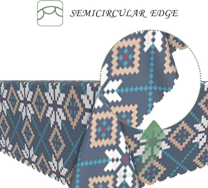 54x108 Inch Christmas Theme Rectangle Tablecloth Rhombus Winter Flower Dark Blue Table Cloth Washable Durable Table Cover for Kitchen Dining Banquet Ugly Christmas Sweater Party Decor