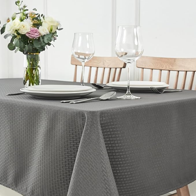 maxmill Weaved Texture Tablecloth Water Resistance Antiwrinkle Spillproof Soft Washable Table Cloth for Dining Room, Buffet Banquet Parties Holiday Dinner, Rectangular 70 x 108 Inch, Charcoal Gray