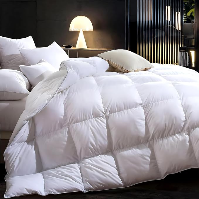 3D Baffle Box Real Down Comforter, 750 Fill-Power Ultra-Soft Down Duvet Insert, All Season White Feathers Down Comforter Full Size, Medium Warm Bed Comforters, Fluffy and Cozy, 8 Corner Tabs - 82"X86"