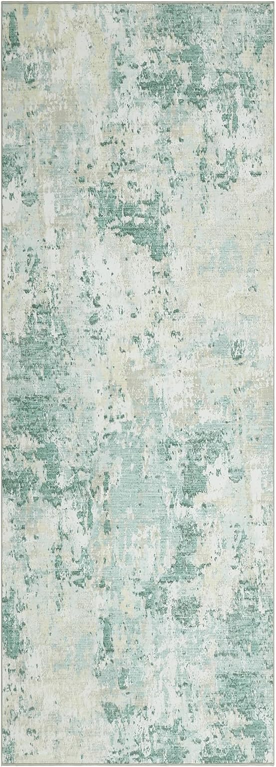 Modern Abstract 2x6 Runner Rug Washable Non Slip Stain Resistant Rug for Hallway Kitchen Bedroom Non Shedding Low Pile Indoor Floor Cover,Green