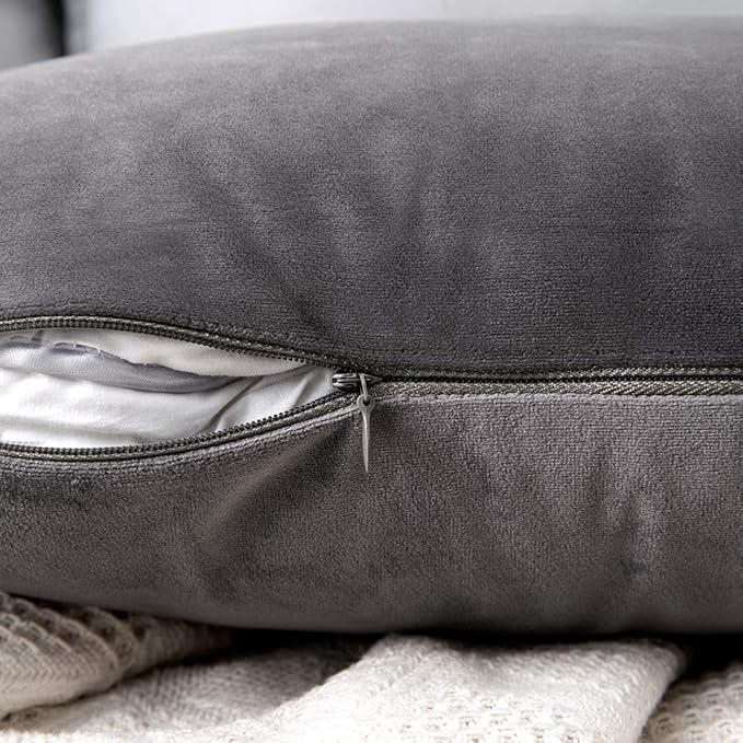 MIULEE Pack of 2 Velvet Pillow Covers Decorative Square Pillowcase Soft Solid Cushion Case for Sofa Bedroom Car 12 x 20 Inch Dark Grey