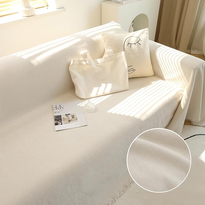 MEETSKY Couch Cover Sofa Covers for 3 Cushion Couch Sofa Slipcovers Thick Chenille Couch Cushion Covers for Loveseat Recliner Simply Put Couch Cover for Pets,Kids 71" x 134", Beige