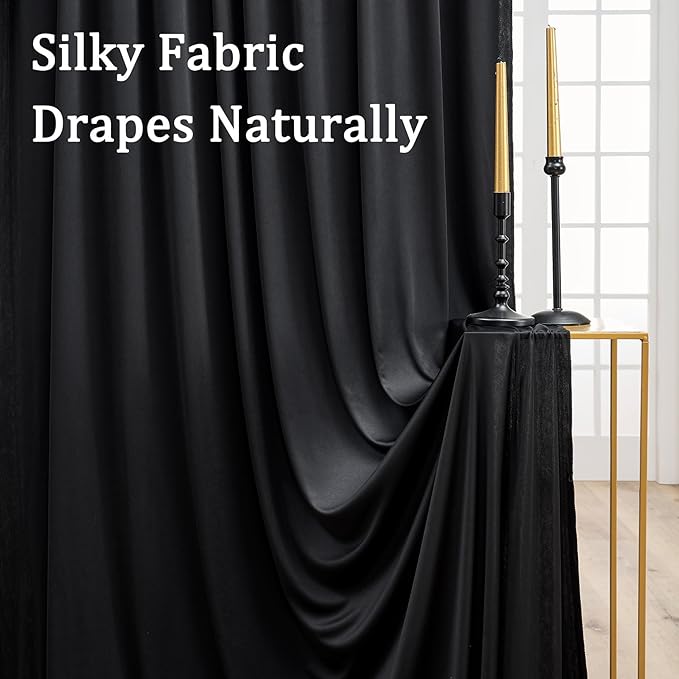 30ft x 8ft Wrinkle Free Black Backdrop Curtains for Parties, 6 Panels Thick Polyester Photo Backdrop Drapes for Weddings Birthday Photography Background Curtains
