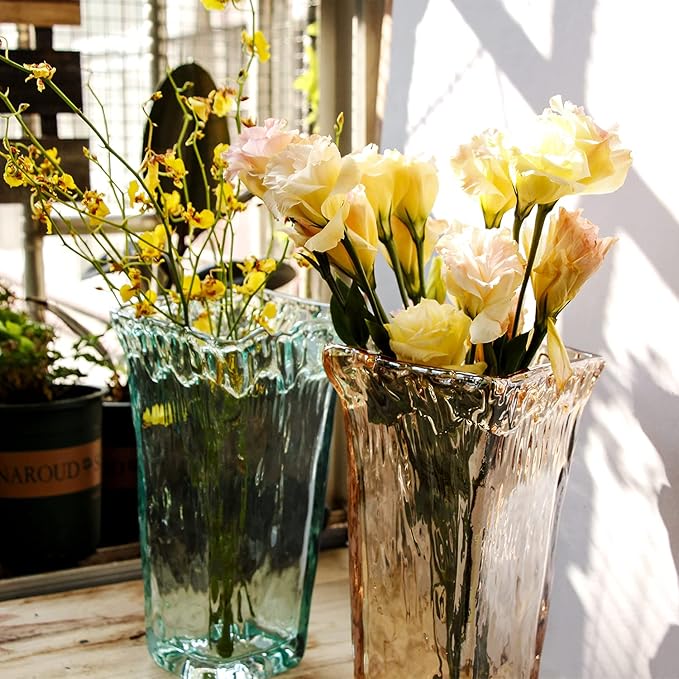 Crystal Clear Glass Flower Vase for Home Wedding Moden Centerpieces Decorative (Green)