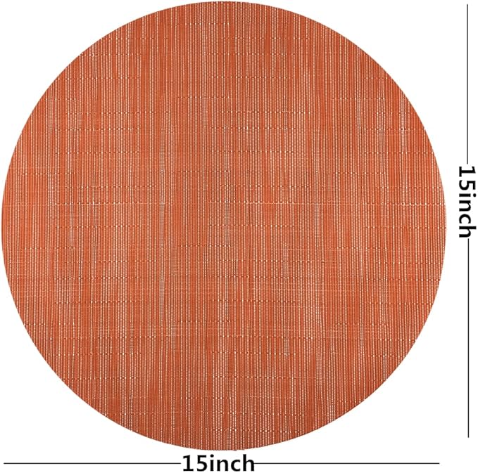 WAZAIGUR Round Placemats Set of 6 Woven Vinyl Easy to Clean Heat Resistant Kitchen Table Mats 15 Inch(Orange 6)