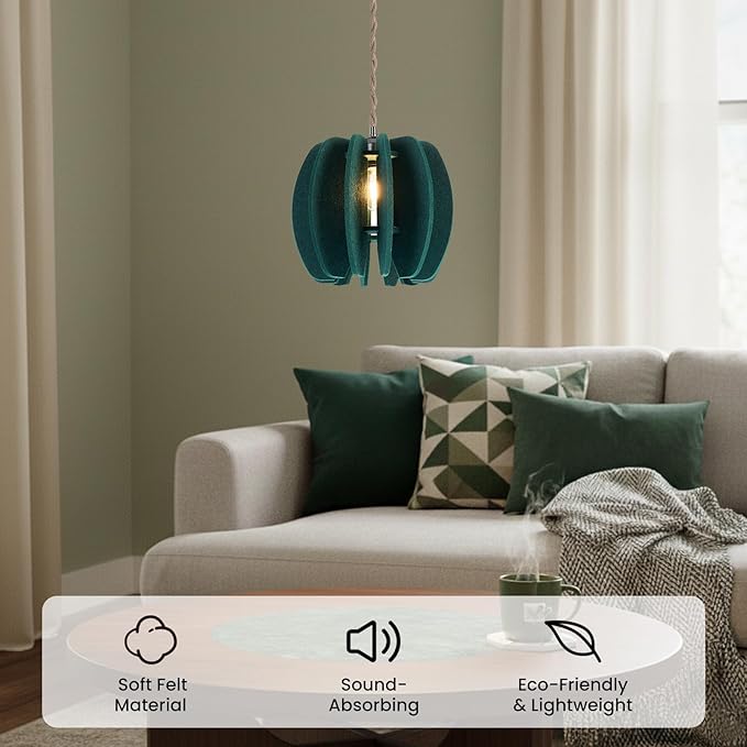 Pendant Light with Felt Lampshade, Modern Hanging Lamp Fixture, DIY Acoustic Plug-in Pendant Light for Kitchen Island, Living Room, Dining Room, Bedroom, Office (D11.8"x10.2")