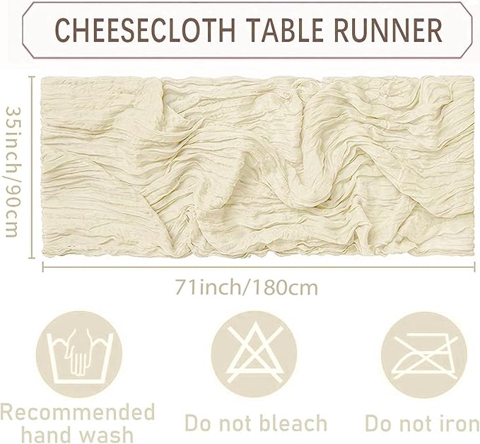 20 Pack Beige Cheesecloth Table Runners 35 x 71 Inch – Rustic Boho Gauze Table Runner for Wedding Arch, Party Decoration, Bridal Shower, Reception, Farmhouse Dining Decor