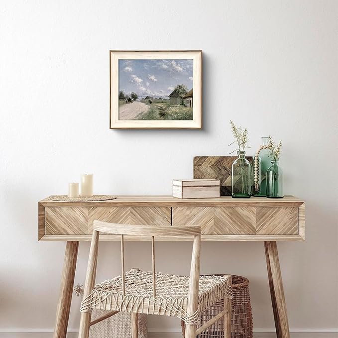 XOCUUI Vintage Cottage Wall Art, Landscape Wall Art Prints, Old Cottages Countryside Landscape Decor, 8" X 10" Unframed Canvas Prints Decorations for Living Room Home Farmhouse Bathroom Decor