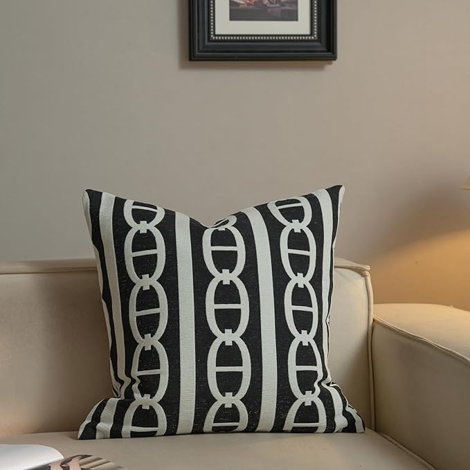 New 20x20'' inches Throw Pillow Cushion Covers - White Pignose Horseshoe Black Color Chenille Jacquard Embroidery Luxury Modern Style Couch Sofa Bed Pillow Cover for Living Room Bedroom