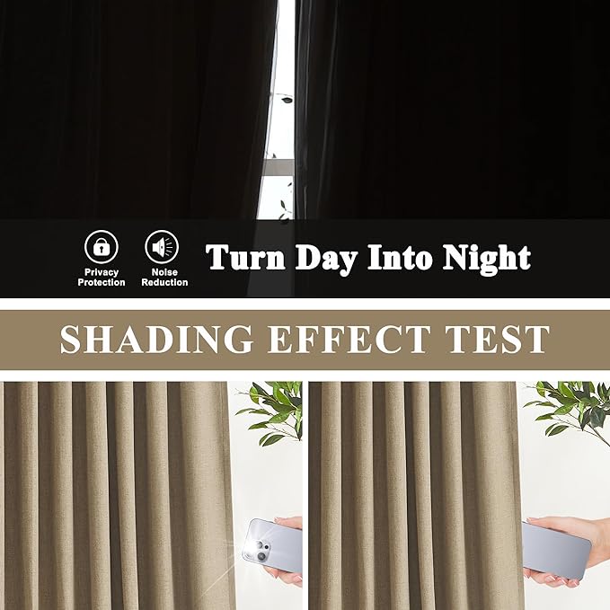 Vision Home Brown Pinch Pleated Full Blackout Curtains Linen Blended 60 inch Wide Thermal Insulated Window Panels for Bedroom Living Room Darkening Pinch Pleat Drapes with Hooks Back Tab 60" Wx72 Lx1