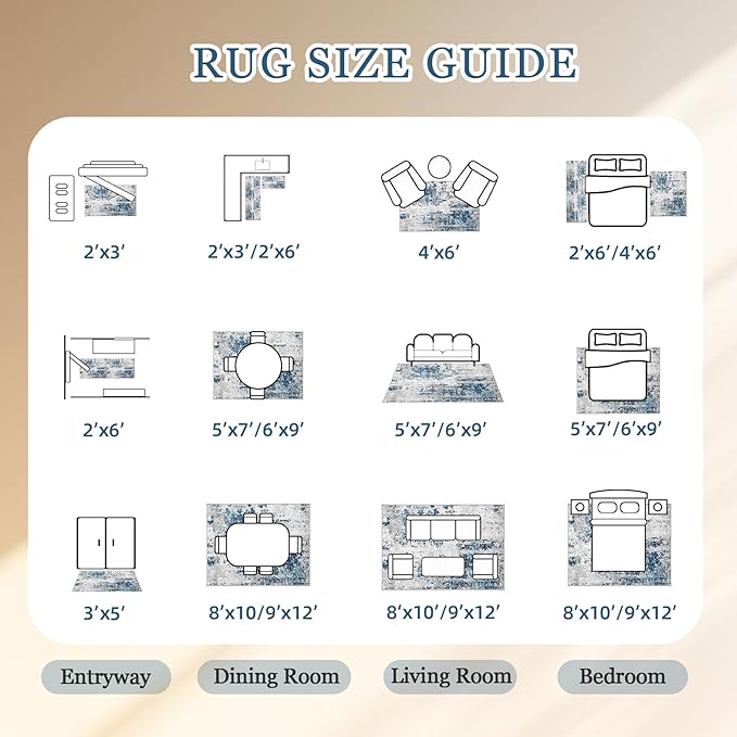 Living Room Rug 10x14 Rug, Machine Washable Modern Abstract Rug Soft Neutral Area Rug Non-Slip Stain Resistant Large Rugs for Living Room Dining Room Bedroom Dorm Office(Grey Blue,10'x14')