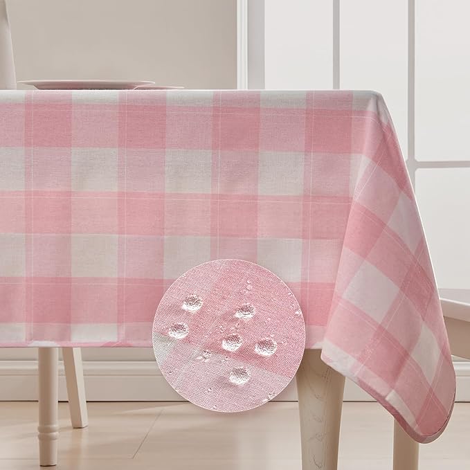 BALCONY & FALCON Gingham Table Cloth Rectangle – Reversible Water-Resistant Cotton Checkered Tablecloth for Outdoor Picnic, Camping, Kitchen, Holiday Party Decor (Pink White, 57x118 Inch)