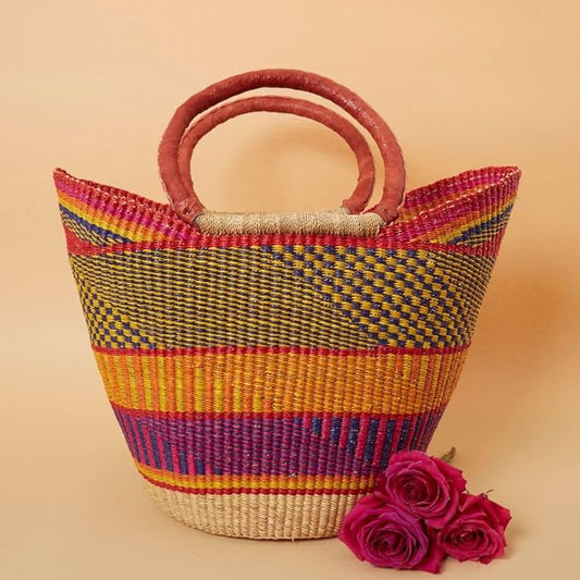 Yellow Orange Picnic Basket, Kitchen & Dining Storage, Reusable Grocery Bag, Countertop Fruits Holder, Farmers Market, Beach, Harvesting, Foraging, Decorative, Wicker, Woven, Boho Style