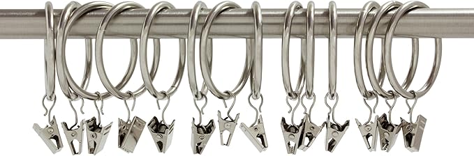 Ivilon Curtain Rings - Set of 14 Decorative Drapery Rings Curtain Clip Rings with Strong Clips 2" Diameter - Color Brushed Nickel