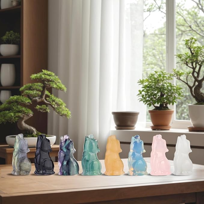 Rose Quartz Howling Wolf Crystal Figurines, 2.2 Inch Wolf Totem Spirit Animal Statue Decor for Home Office Desk Altar, Hand Carved Natural Healing Crystal Sculpture Gifts for Women Men