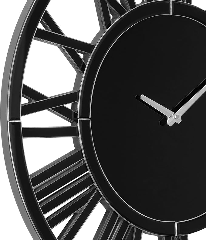 SHYFOY Large Wall Clock - 23.6" Modern Black Wall Clock with Roman Numerals, Decorative Wall Clocks for Living Room, Bedroom, Office - Easy to Hang, Silent Non-Ticking