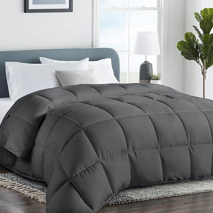 COHOME Quilted Twin/Twin XL Size Comforter - All-Season Down Alternative Duvet Insert - Luxury Hotel Soft Breathable Dark Grey Comforter with Anti-Clump Tech & 8 Tabs - Reversible（64"x88"）