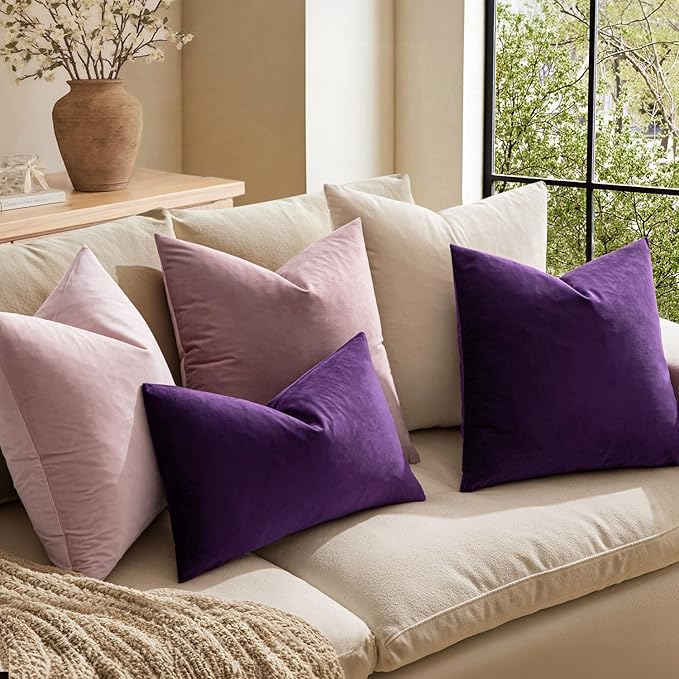 MIULEE Velvet Throw Pillow Covers 26x26 Inch, Pack of 2 - Eggplant Purple,Super Soft Decorative Square Euro Cushion Cases Modern Luxury Home Decor for Bed,Bedroom, Sofa,Couch