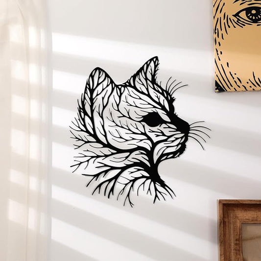 Otoolling Cat Tree Wall Art Silhouette Black Cat Wall Decor Metal Geometric Animal Art for Living Room Above TV Home Decoration, 10.2 x 10 Inch(Classic)