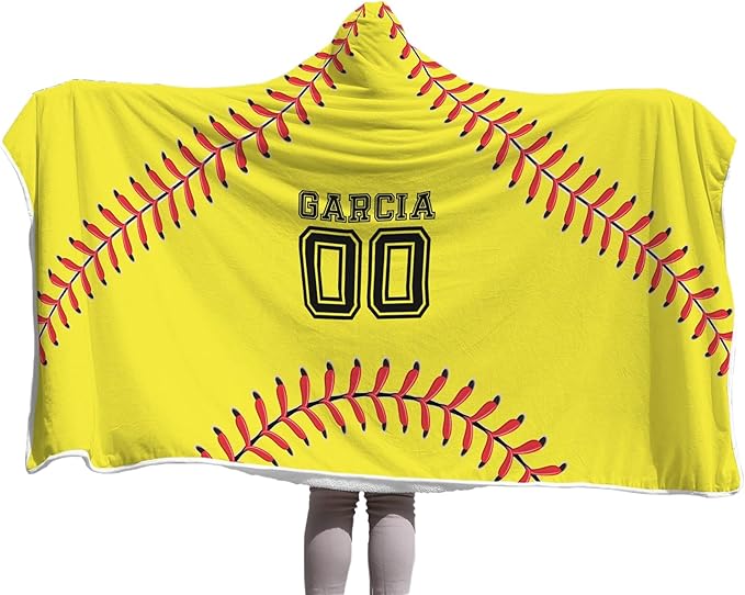 Personalized Softball Hooded Blanket Game Day Custom Hooded Fleece Blanket with Name Number Softball Wearable Blanket University Team Blanket Gift for Sports Fans Kids Adult Graduation