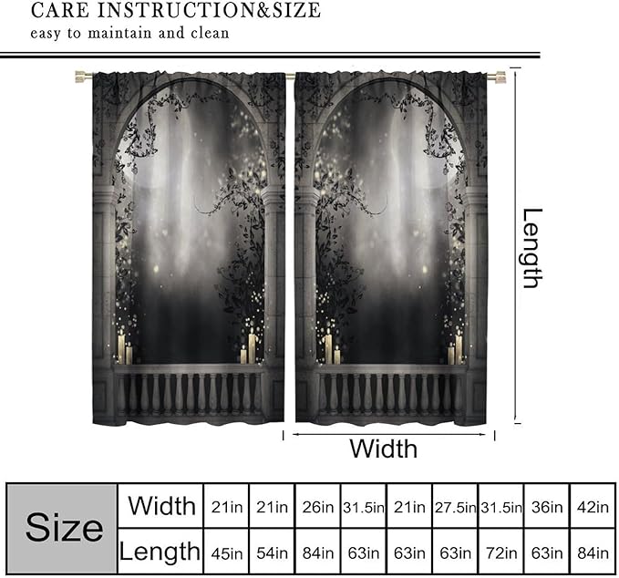 Gothic Moon Blackout Curtains, Vintage Mid Century Gothic Castle Watercolor Rustic Old Architecture Window Drapes, for Living Room Bedroom 36(W)*63(L) 2 Panels