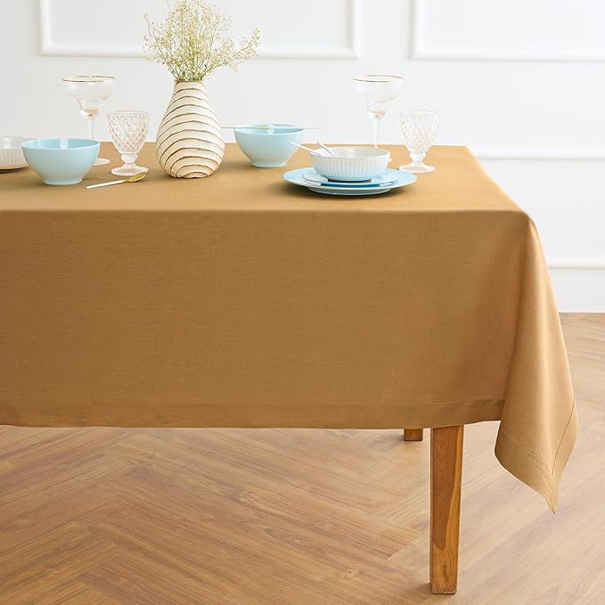 Solino Home Linen Tablecloth for Rectangle Tables 60 x 108 Inch - 100% Pure Linen Caramel Table Cloth - Fete, Machine Washable Cloth Tablecloth for Fall, Autumn, Thanksgiving