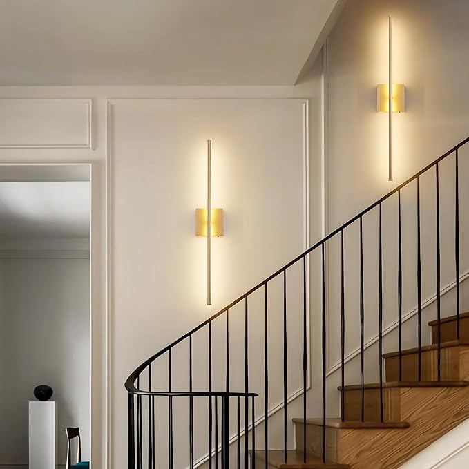 Battery Operated Wall Sconces with Remote Control, Dimmable Wall Sconces Set of Two, 350°Rotate, 3000K LED Gold Wireless Wall Light for Living Room, Hallway, Bedroom, 24.4 Inch (2 Pack)