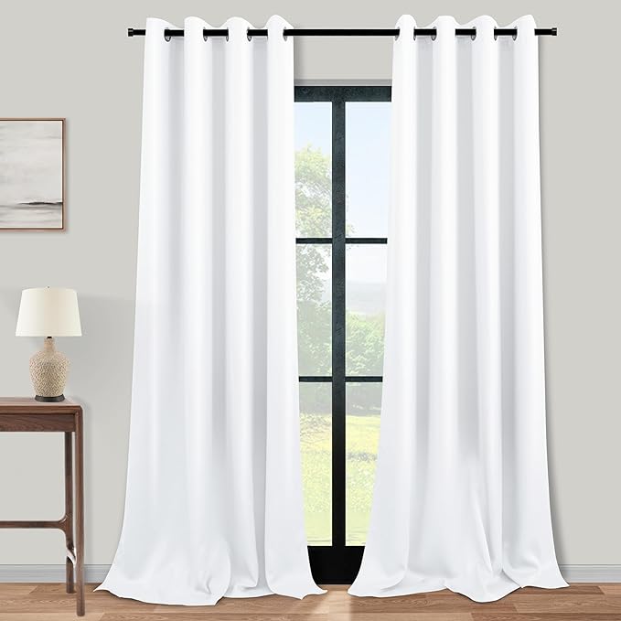 KOUFALL Room Darkening White Curtains 102 Inches Long for Living Room Grommet 60-70% Blackout Window Treaments Sun Heat Light Blocking Extra Long Curtains for Bedroom,52x102 Inch Length 2 Panels Set