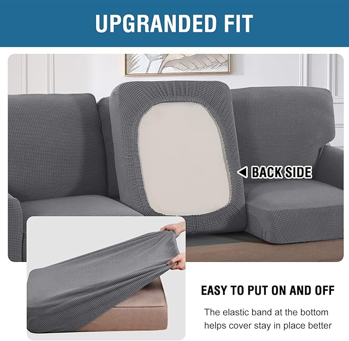 H.VERSAILTEX Multi-Pieces Chair Covers Stretch Couch Covers Form Fitted Seat and Back Cushions Covers (1 Seat Cover Plus 1 Back Cusion Cover, Bonus 2 Armrest Covers), Grey